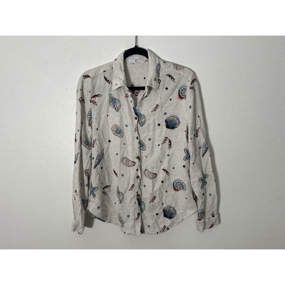 Jane And Delancey Button Down Linen Blend Seashell Shirt Size Large - Picture 1 of 15
